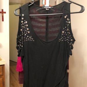 Forever 21 studded open shoulder t shirt